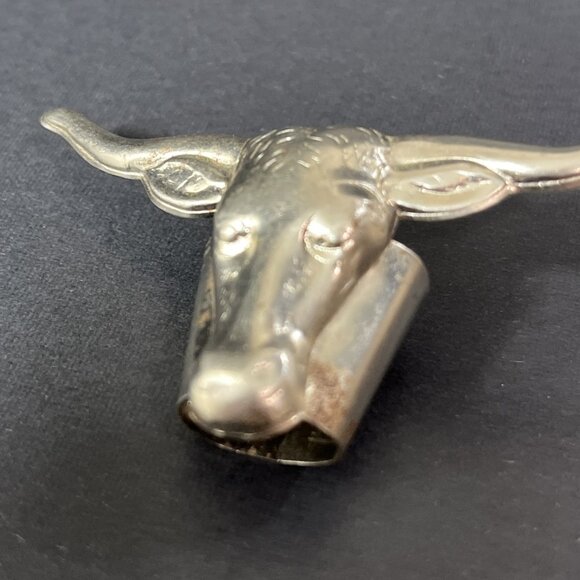 Metal Bull Head Longhorn Bolo Tie Slide Clip Vintage Texas USA - Picture 2 of 10